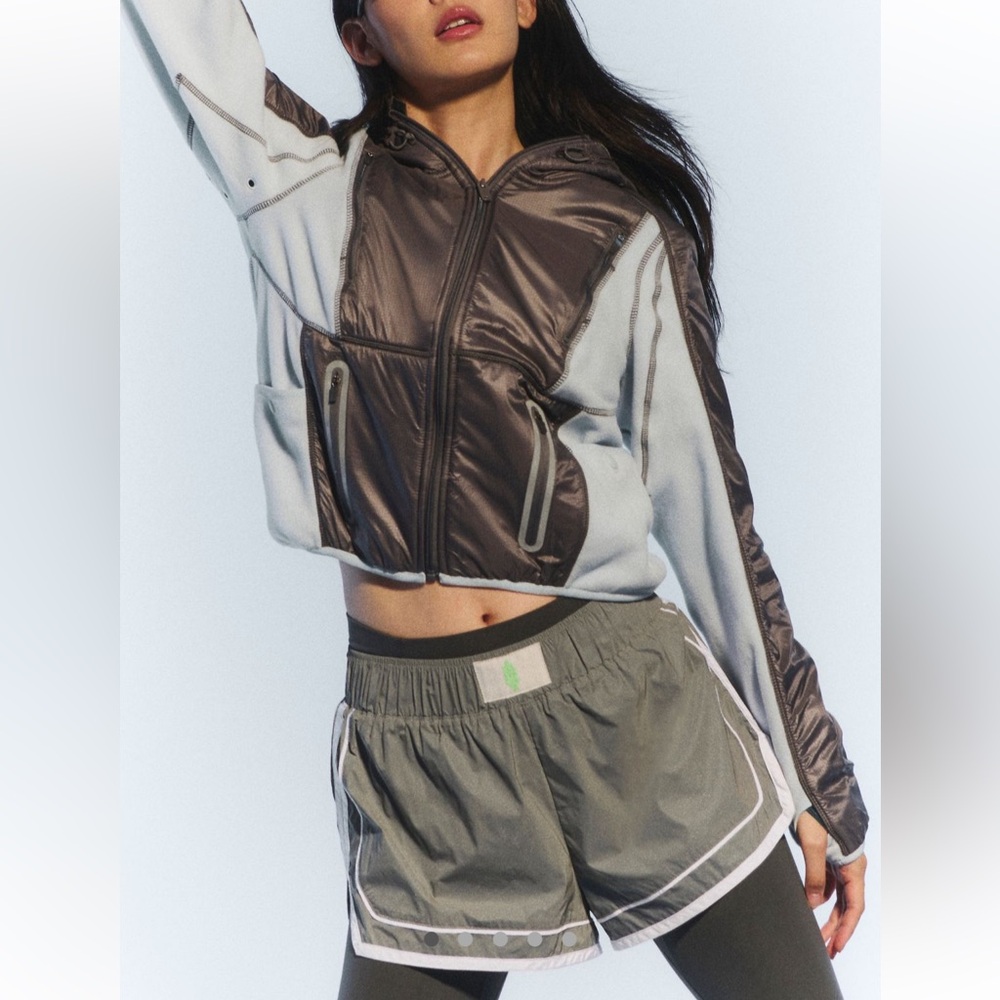 Free People FP Movement Go The Distance Fleece Color Block Hooded Zip Up Jacket
